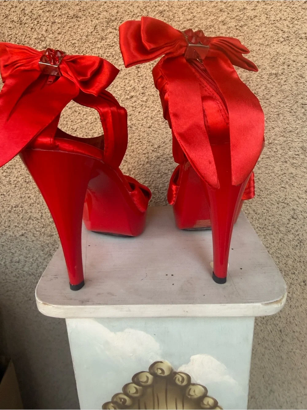 Fabulicious Cocktail Red Satin Crisscross Ankle Strap Platform